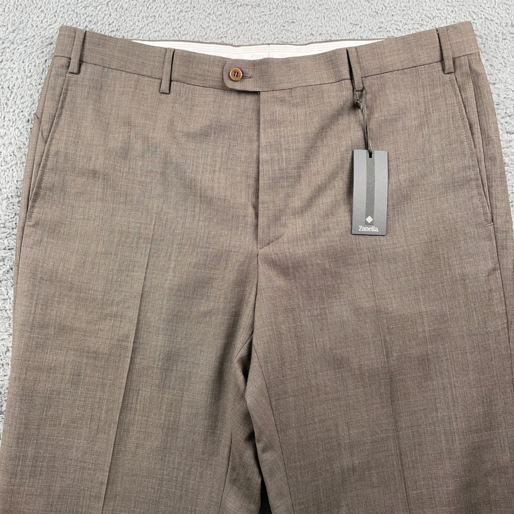 Zanella Pants Mens 40 Brown Wool Flat Front Dress Trousers Todd Unhemmed New